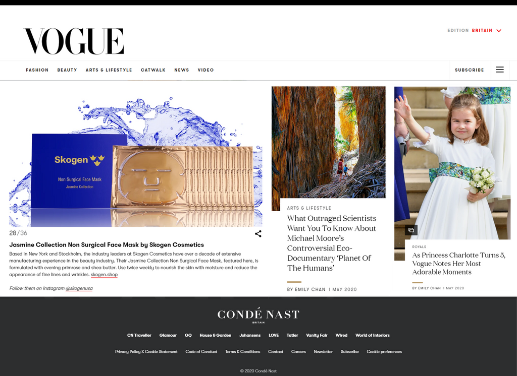 Skogen featured in British Vogue Magazine for 3rd executive month in a row - May Edition (both Hard Copy & online)